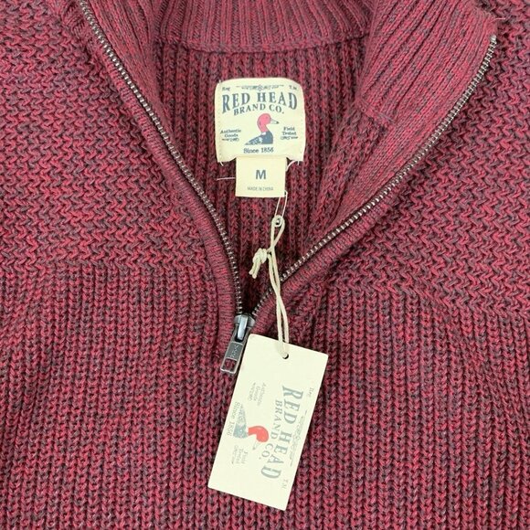 Red Head Brand Co Maroon Quarter Zip Chunky Knit Pullover Sweater Cotton Blend M - Picture 3 of 4